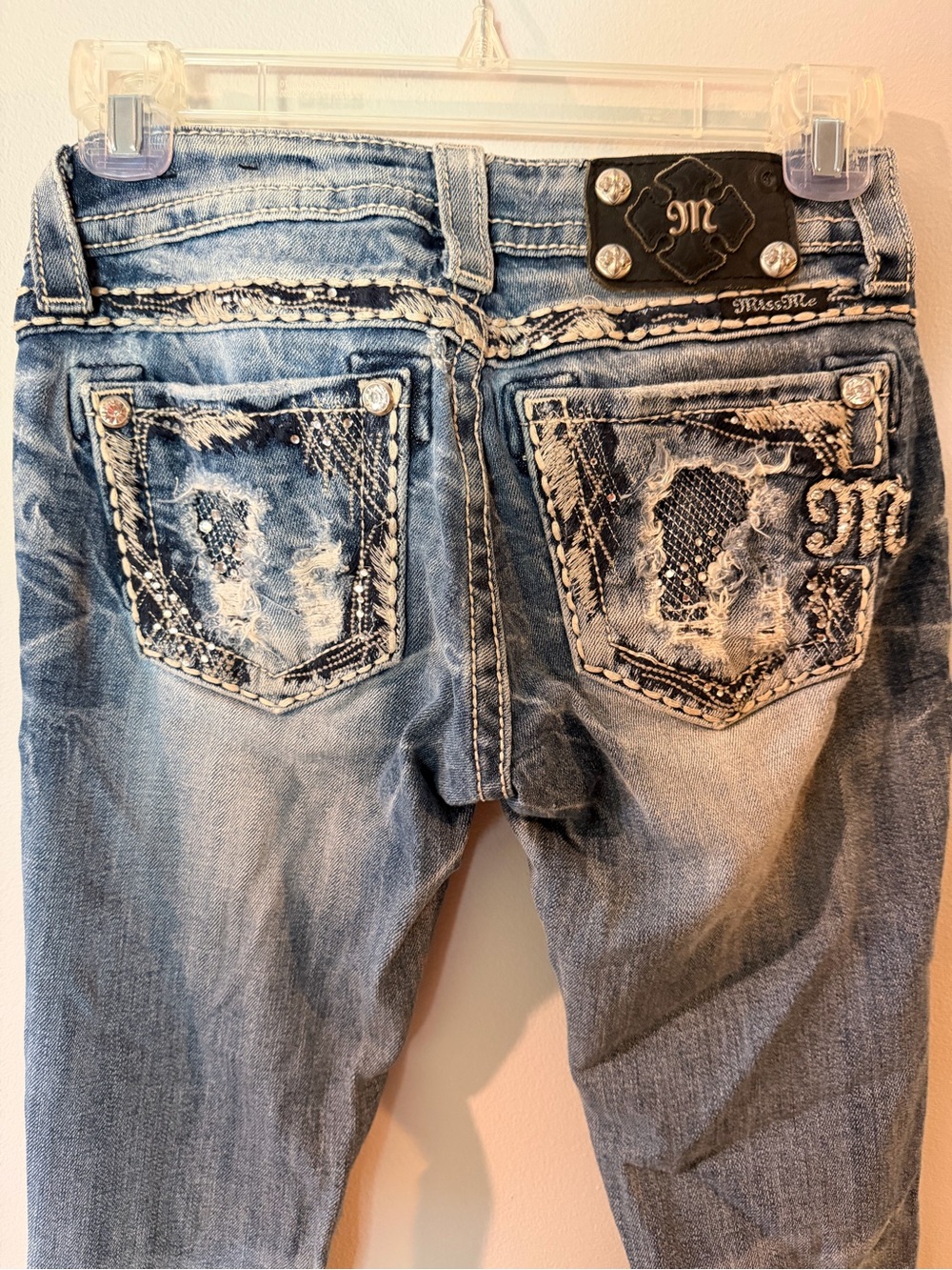 Miss Me Distressed Bootcut Jeans - Light Blue Denim - Picture 2 of 8